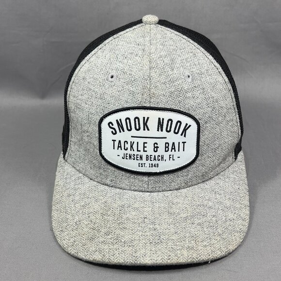 Snook Hook Tackle Bait Snapback Cap Hat Pukka Gray Trucker Jensen Beach FL Mens - Picture 2 of 15